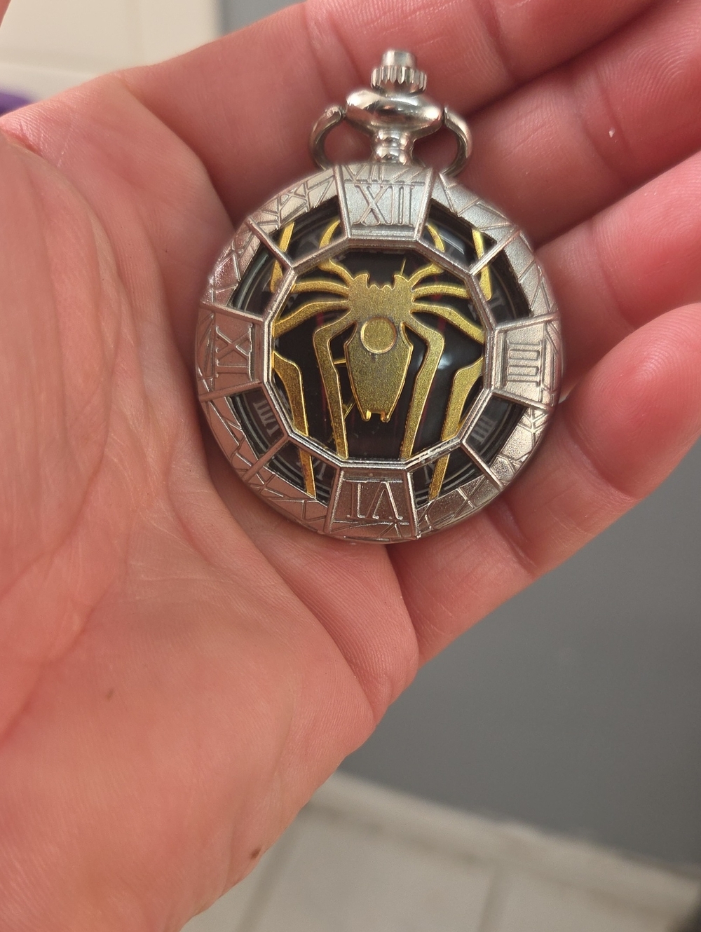 Spider-Man Steampunk Pocket Watch – Silver Half-Hunter Quartz Fob Watch